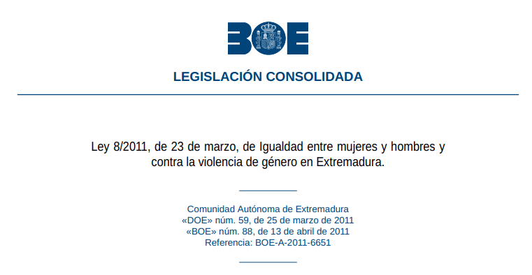 Test de la Ley 8/2011, de 23 de marzo, de Igualdad entre mujeres y hombres y contra la violencia de género en Extremadura